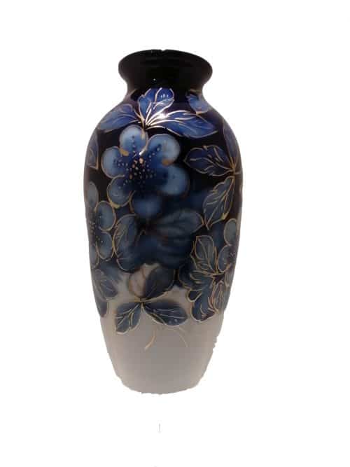 Vase Art Déco porcelaine émaillée bleue et or à décor fleurs stylisées signé Camille THARAUD (1878-1954) Limoges Brocante Castres