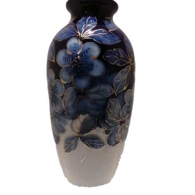Vase Art Déco porcelaine émaillée bleue et or à décor fleurs stylisées signé Camille THARAUD (1878-1954) Limoges Brocante Castres