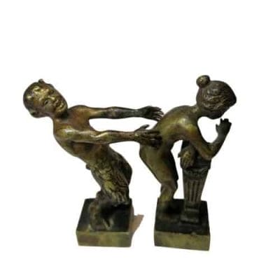 Franz Xavier BERGMANN (1861-1936) - Satyre et Bacchante : Deux sujets en bronze patine mordorée représentant scène érotique. Brocante Castres