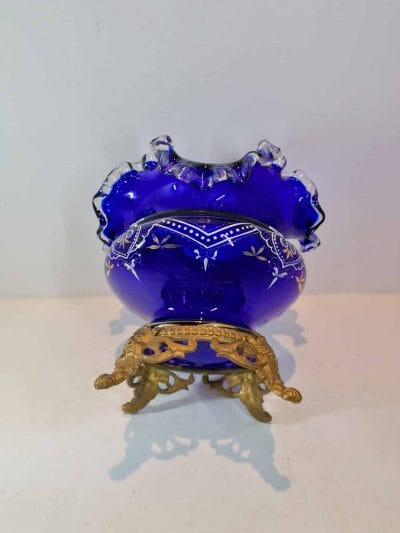 vue plongée du Vase verre émaillé bleu cobalt | Epoque XIXème | brocante | Castres | brocante en ligne | vintage French Art