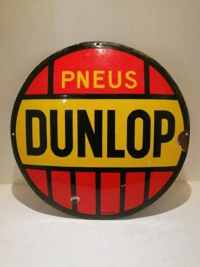 Face authentique ancienne plaque émaillée publicitaire Dunlop | brocante en ligne